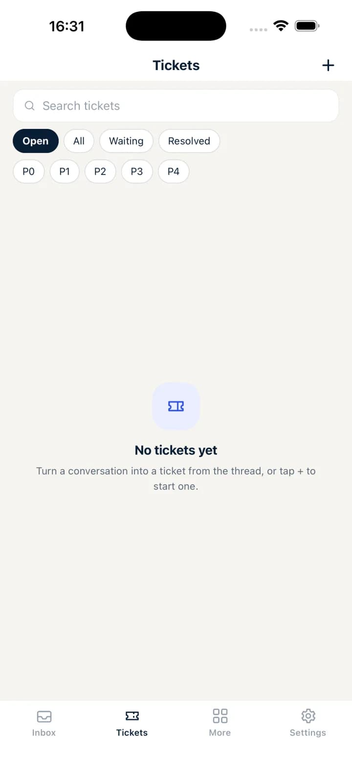 CYBIX iPhone app: tickets with priority and status